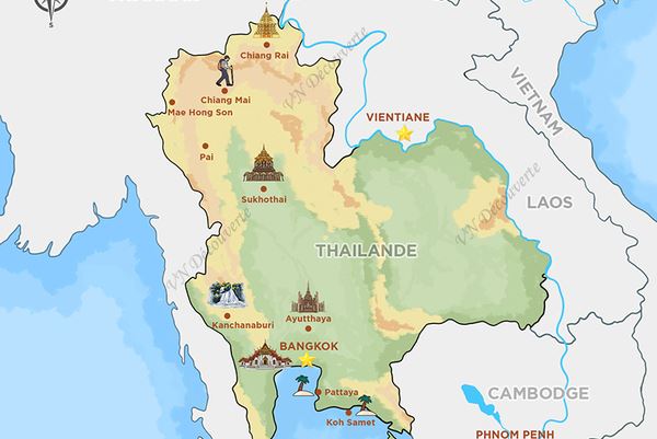 Carte touristique de la Thaïlande : version COMPLÈTE des sites à visiter