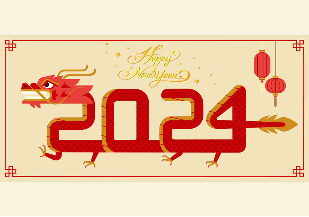 Bonne Année Chinoise 2024 Dragon Chinois Signe Zodiaque Sur Fond