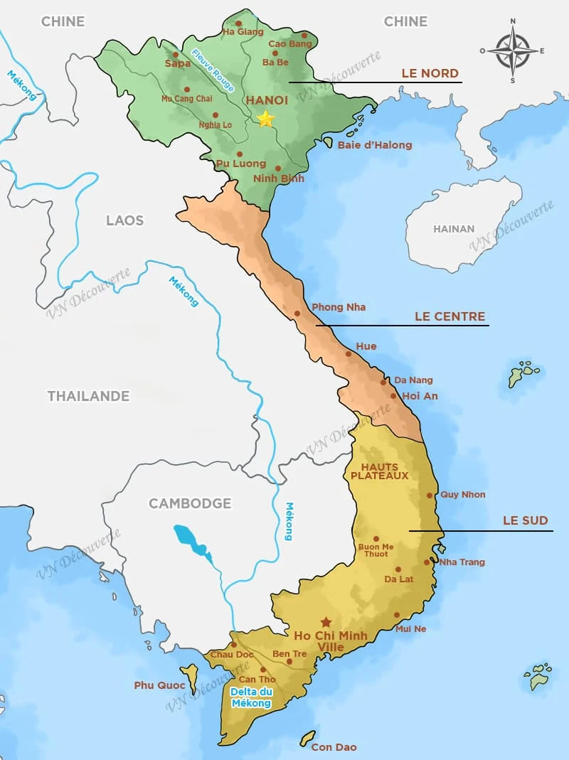carte du nord sud vietnam