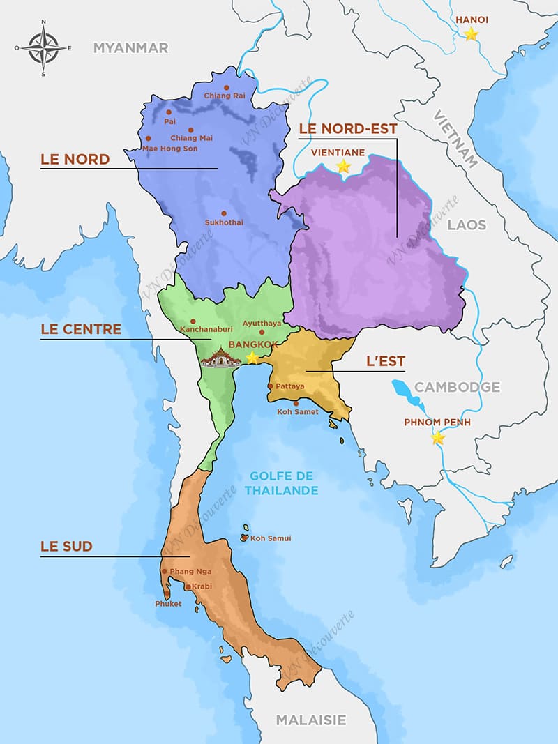 La carte touristique de la Thaïlande
