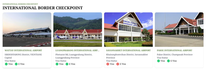 l'e-Visa n'est accepté qu'à 9 postes d'entrée : 3 aéroports, 3 ponts de l'Amitié avec la Thaïlande, 2 gares et le poste de Boten à la frontière chinoise