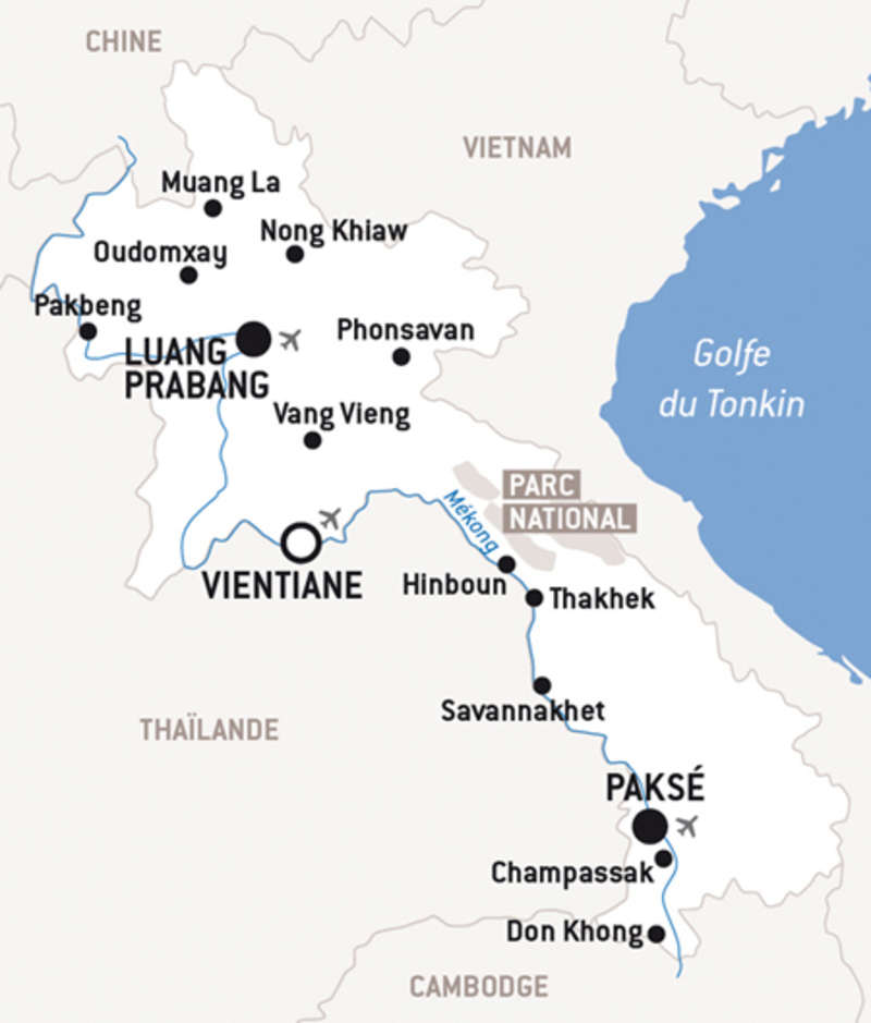La carte des aéroports du Lao
