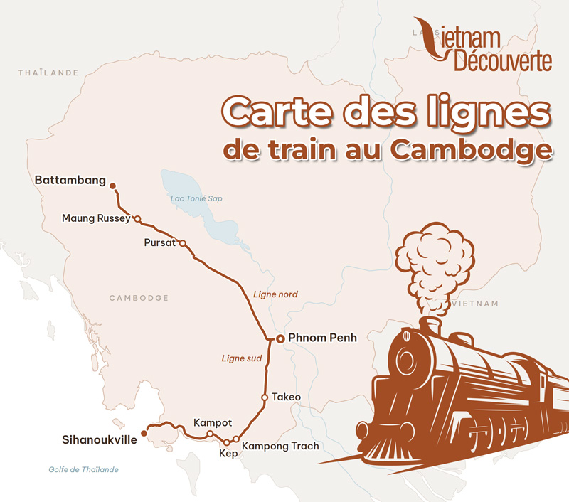 Carte des lignes de train au Cambodge