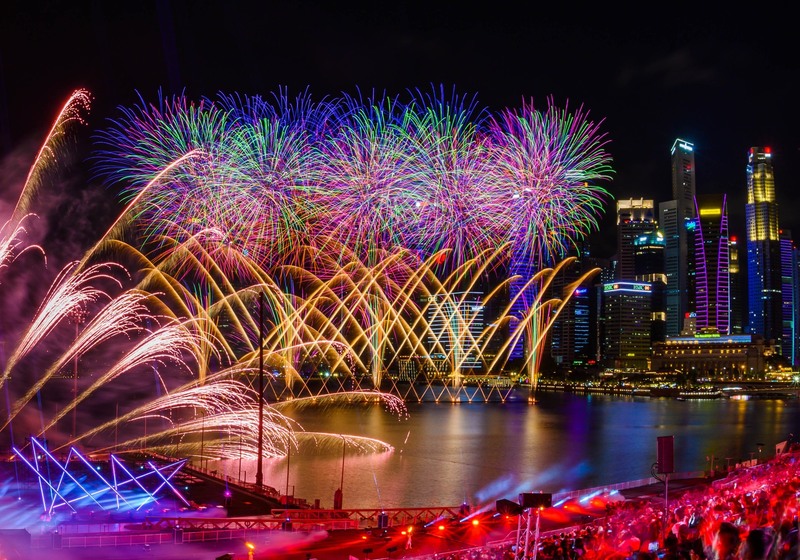 Singapour,Marina Bay, feu d''artifice, fête de fin d''année