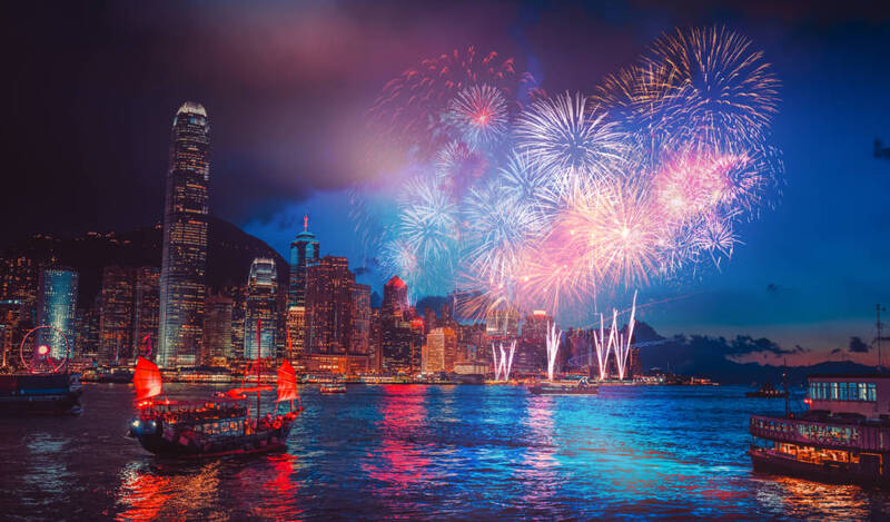 Hong Kong, fête de fin d''année, feu d''artifice