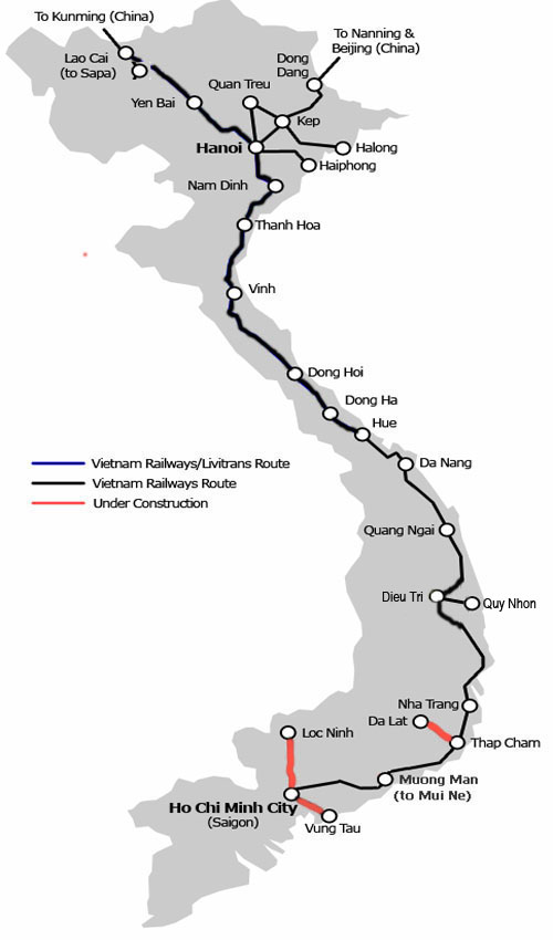 carte des trains du Vietnam