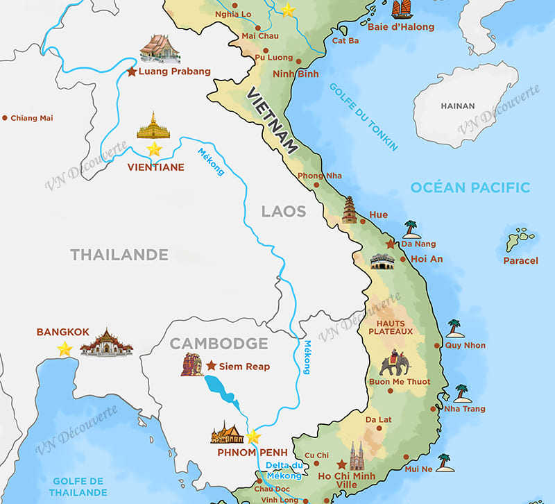 Carte Vietnam, version la plus COMPLÈTE  : touristique & géographique