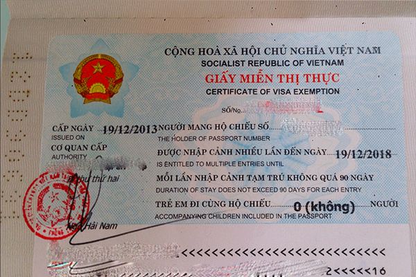 le tampon de l''exemption de visa Vietnam 5 ans