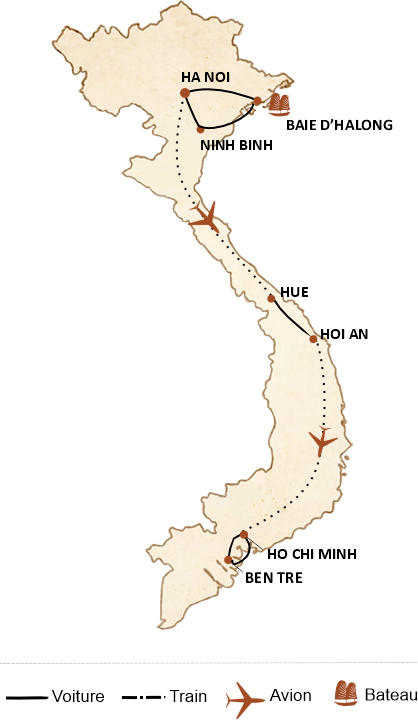 carte du circuit Circuit Vietnam 10 jours – du Nord au Sud