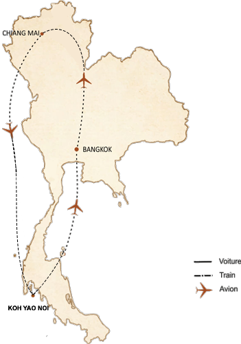 carte du circuit Circuit haut de gamme en Thailande en 10 jours