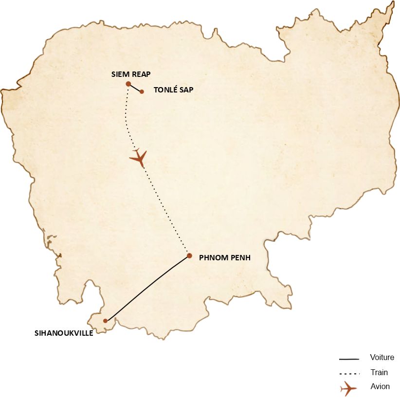 carte du circuit Cambodge haut de gamme – 10 jours de voyage raffiné