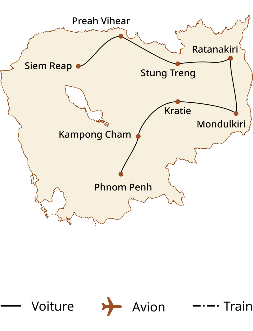 carte du circuit Circuit au Cambodge en 15 jours