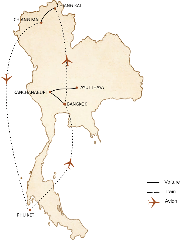 carte du circuit Circuit Thailande 15 jours : Le meilleur de la Thailande