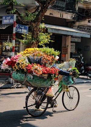 Vendeuse ambulante de fleurs à Hanoi