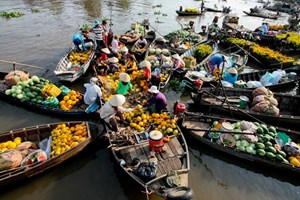 Le marché flottant sur le Mékong au sud du Vietnam