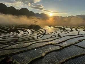 Les rizières en terrasses durant la saison des eaux tumultueuses